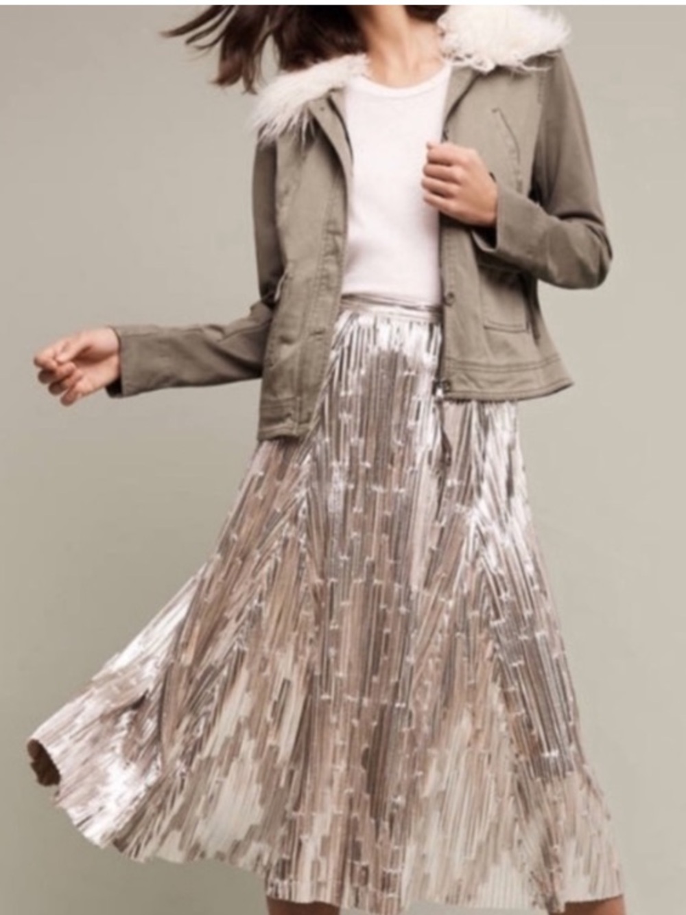 Maeve Anthropologie Eclat Metallic Gold Swing Flowy Midi Skirt Size 10